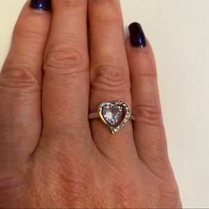 HENG NGAI HN RING STERLING SILVER BLUE TOPAZ HEART SHAPE PAVE SET CZ SIZE 6